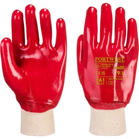 Portwest PVC Knitwrist Glove — Red