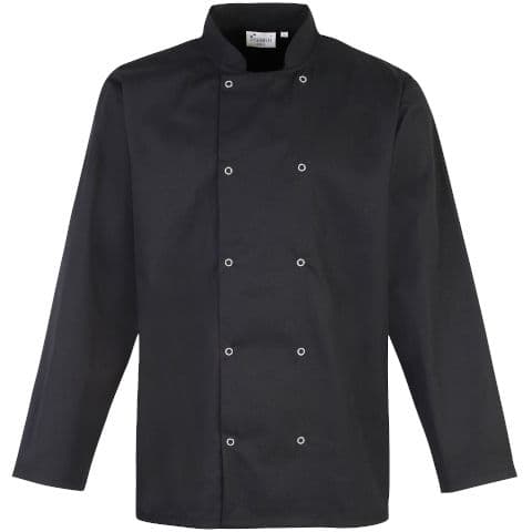 Premier Studded Front Long Sleeve Chef's Jacket — Black
