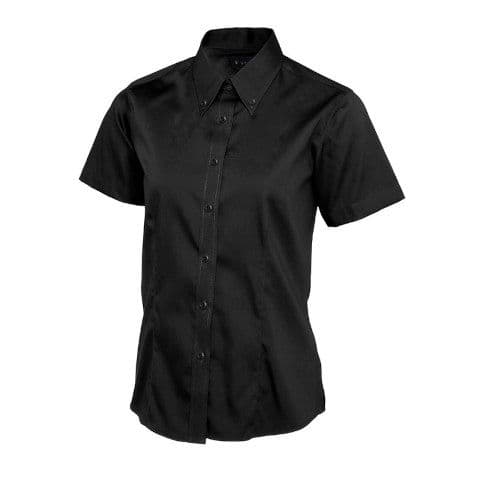 Uneek Ladies Pinpoint Oxford Half Sleeve Shirt — Black