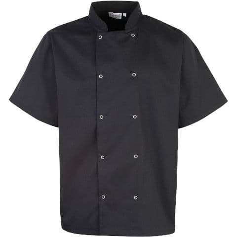 Premier Studded Front Short Sleeve Chef's Jacket — Black