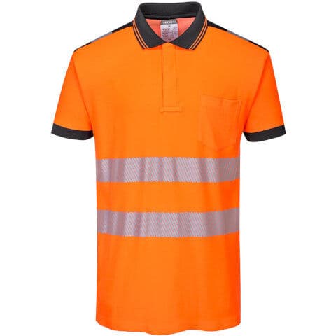 Portwest PW3 Hi-Vis Cotton Comfort Polo Shirt Short Sleeve — Orange/Black
