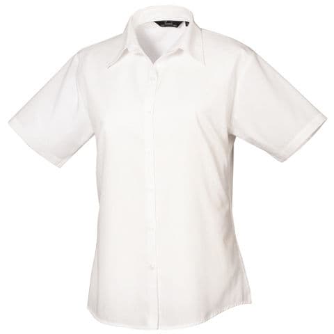 Premier Women's Short Sleeve Poplin Blouse — White