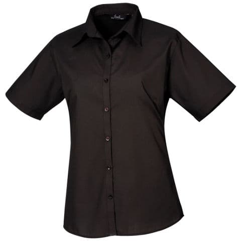 Premier Women's Short Sleeve Poplin Blouse — Black