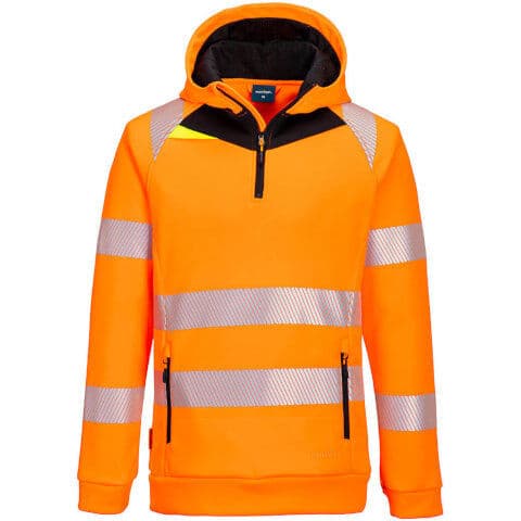 Portwest DX4 Hi-Vis 1/4 Zip Hoodie — Orange/Black