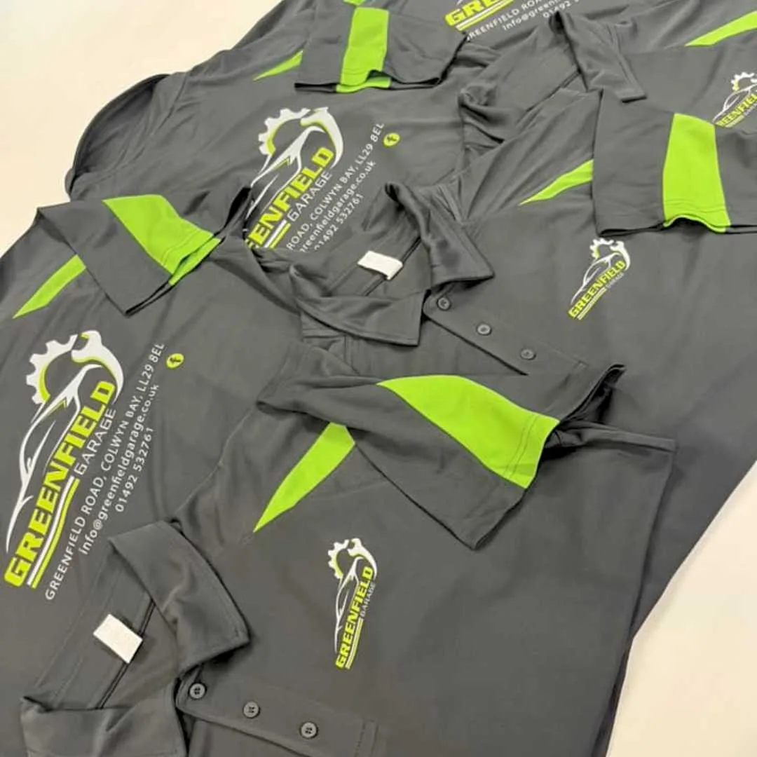 Embroidered polo shirts with company logo — team uniform embroidery Farnborough