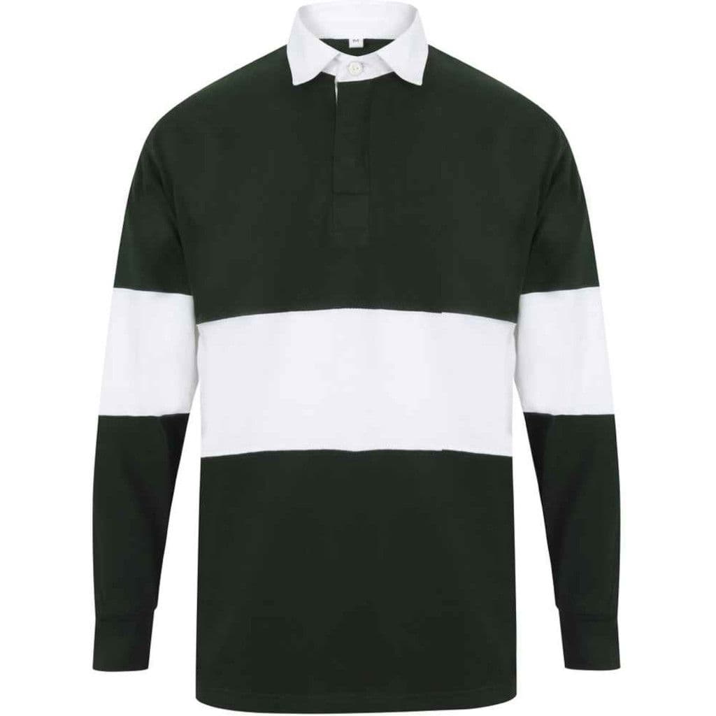 Front Row Panelled Rugby Shirt — Bottle Green/White