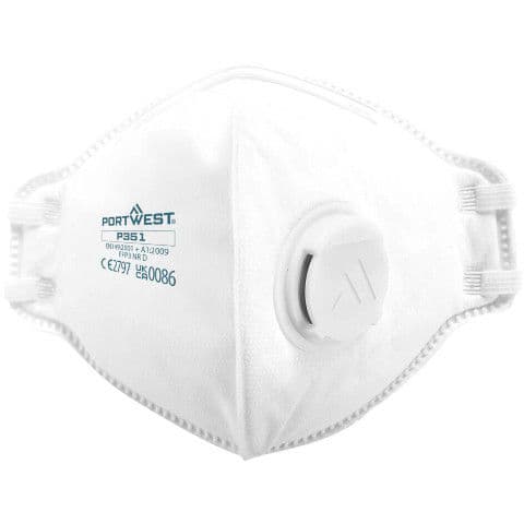 Portwest FFP3 Valved Dolomite Fold Flat Respirator (Pk20) — White