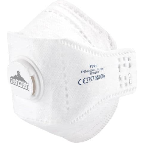 Portwest EAGLE FFP3 Valved Dolomite Fold Flat Respirator (Pack of 10) — White