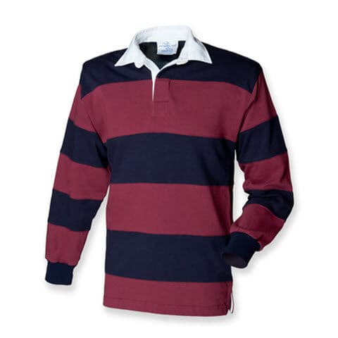 Front Row Sewn Stripe Rugby Shirt — Burgundy/Navy/Burgundy